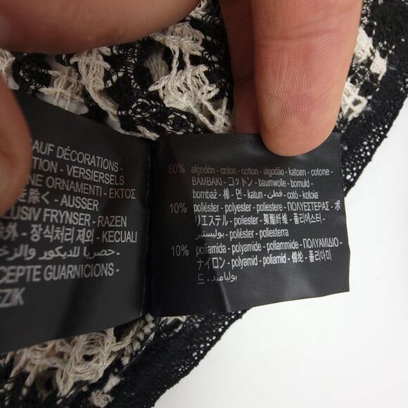 NEW Zara Crochet Overshirt Beachy Boho Knit Button Down Shirt Jacket Black Ecru - Picture 7 of 8